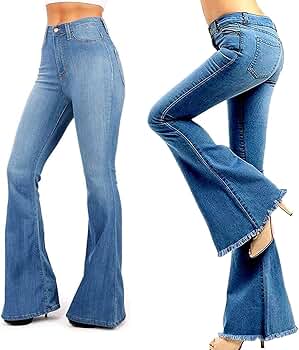 Jack David Womens 70s Trendy Slim Fit Flared Bell Bottom